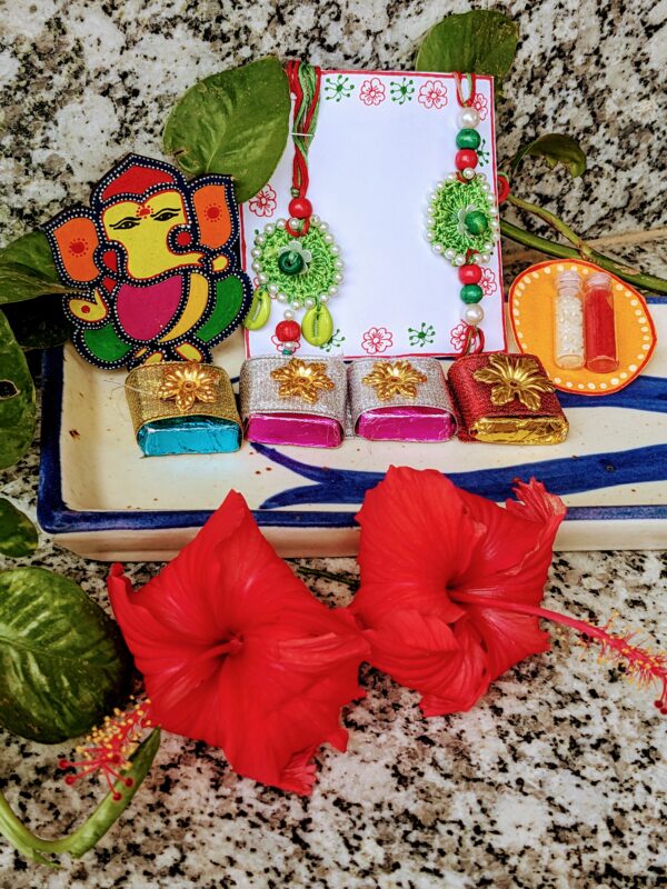 Crochet-Handpainted Fridge Magnet Rakhi-Hamper