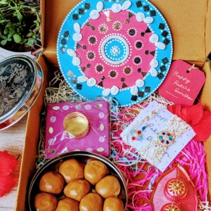 Kundan Beads-Lippan Art Inspired Rakhi-Hamper