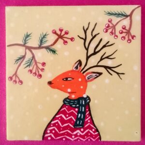 Christmas deer painting on small mdf board