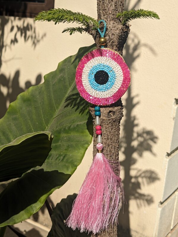 Evil Eye Pink With Tassels 3"