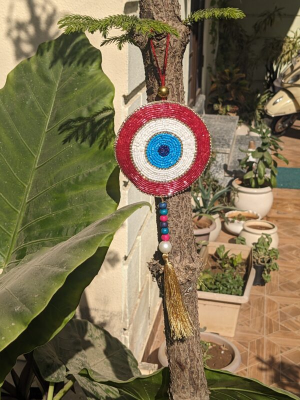 Evil Eye Red With Golden Tassels 4"