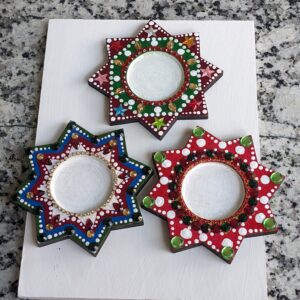 Set of 3 T-light holders handpainted and with kundans