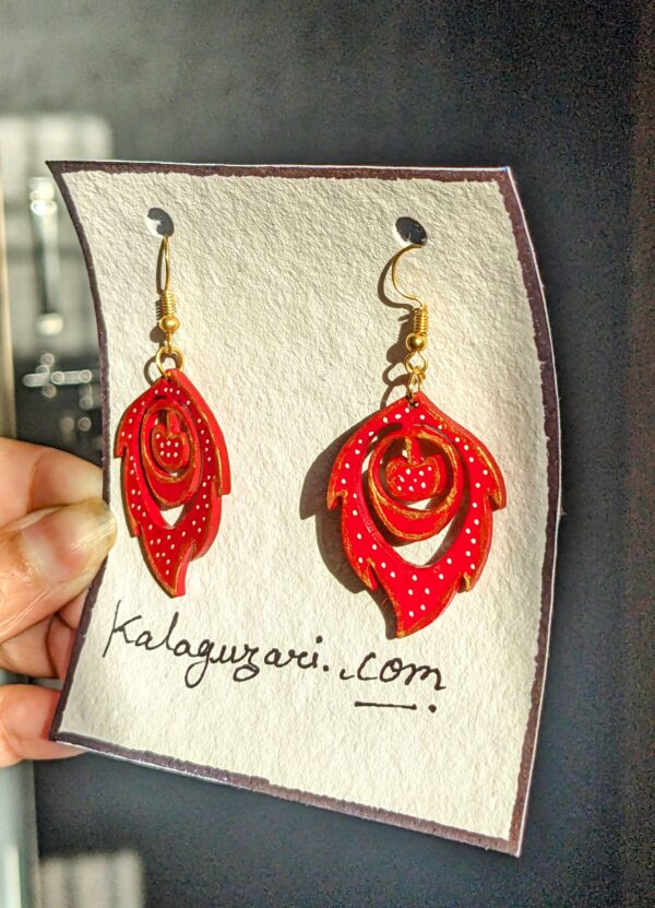 Red Mor Pankh Drop Earrings - Image 2
