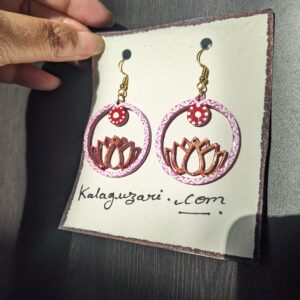 Hand painted jewellery, drop lotus earrings