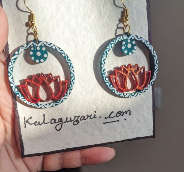 Blue and Red Lotus Drop Earrings
