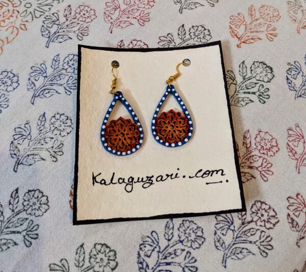 Blue and Red Flower Drop Earrings - Image 2